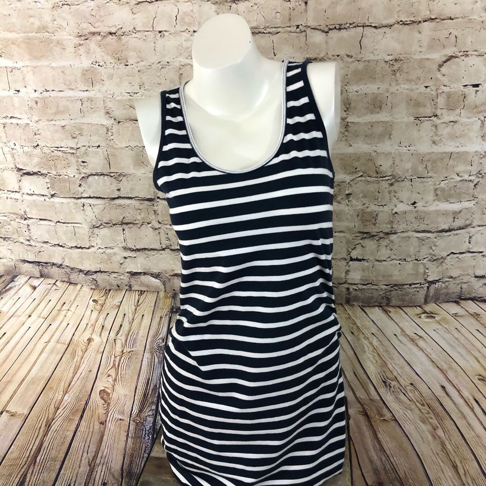 Mamalicious navy white striped midi dress medium